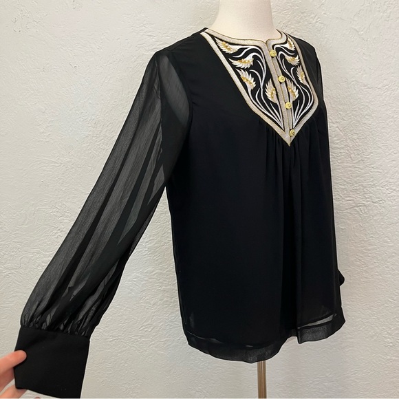 Bob Mackie Wearable Art Black Blouse Top Metallic Embroidered XS Extra Small - Picture 11 of 12